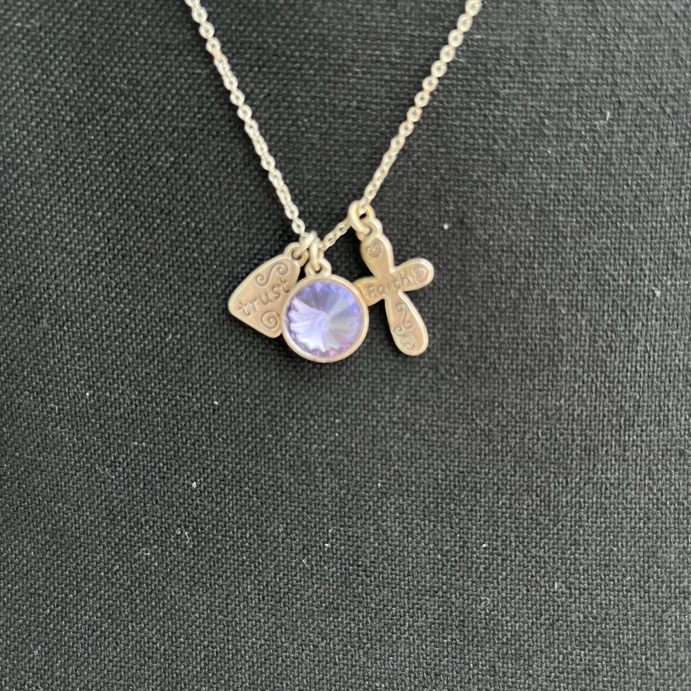Silver with Purple Stone, Faith and Love Necklace - Picture 2 of 2